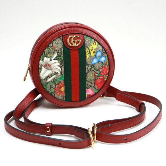 Gucci Handbags - Gucci Mini Circle Backpack Ophidia GG Flora Leather Khaki Red